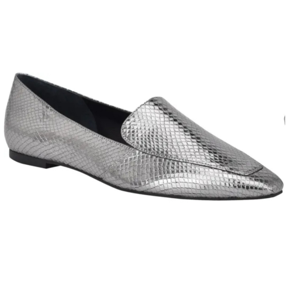 Metallic Silver Pointed-Toe Women's Loafers